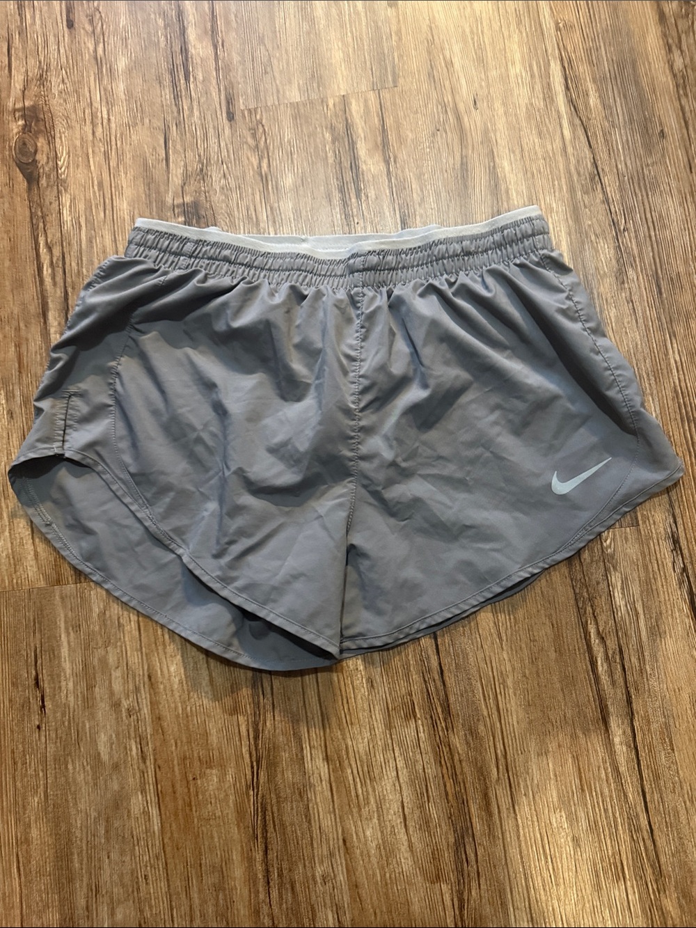 Nike Women's Gray Athletic Running Shorts with Contrast Swoosh